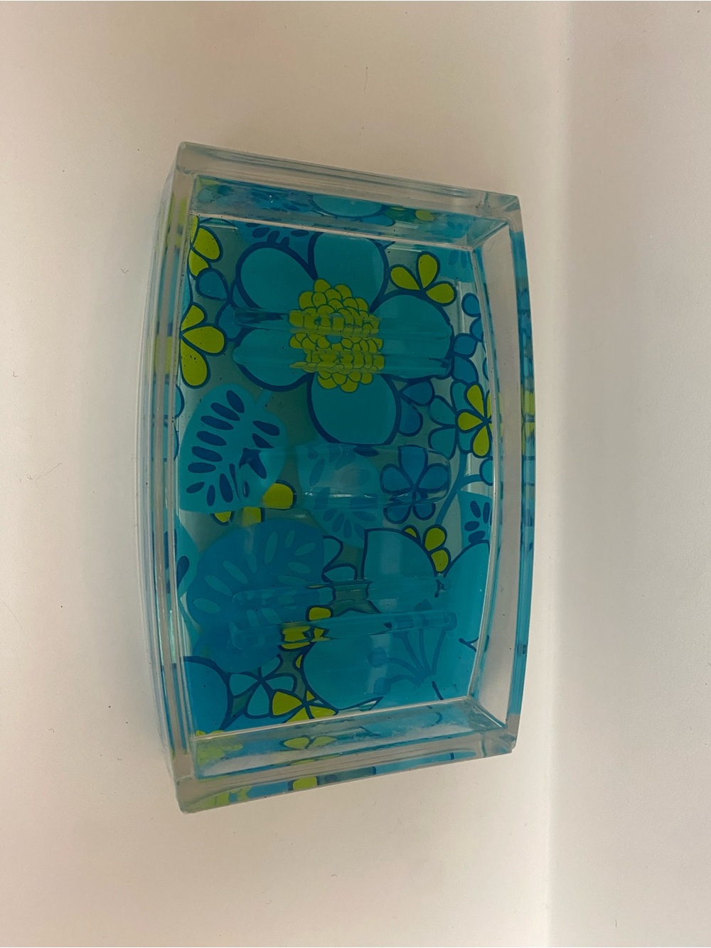 Vintage Clear Acrylic Blue Floral Soap Dish - Blue/Yellow